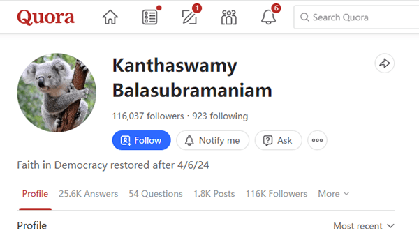 Quora：Kanthaswamy Balasubramaniam每天回答那么多与中国有关的问题，他是一个冒充印度人的中国人的可能性有多大？